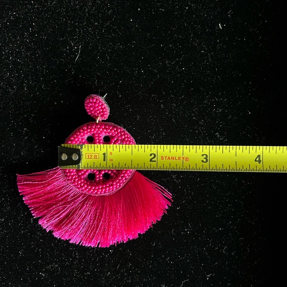 Fuchsia Pink Beaded Drop Dangle Earrings - Picture 6 of 6